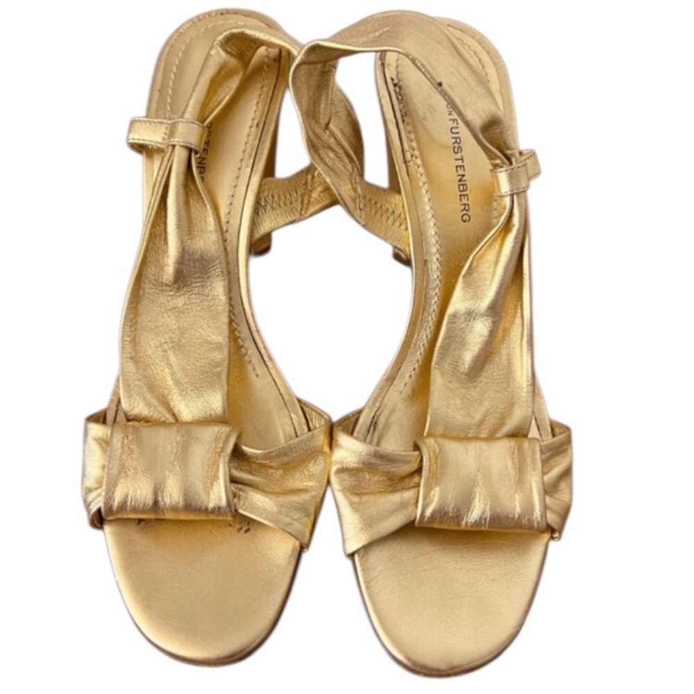 Diane Von Furstenberg Gold Metallic Open Toe High Heel Slingback Sandals Sz 8